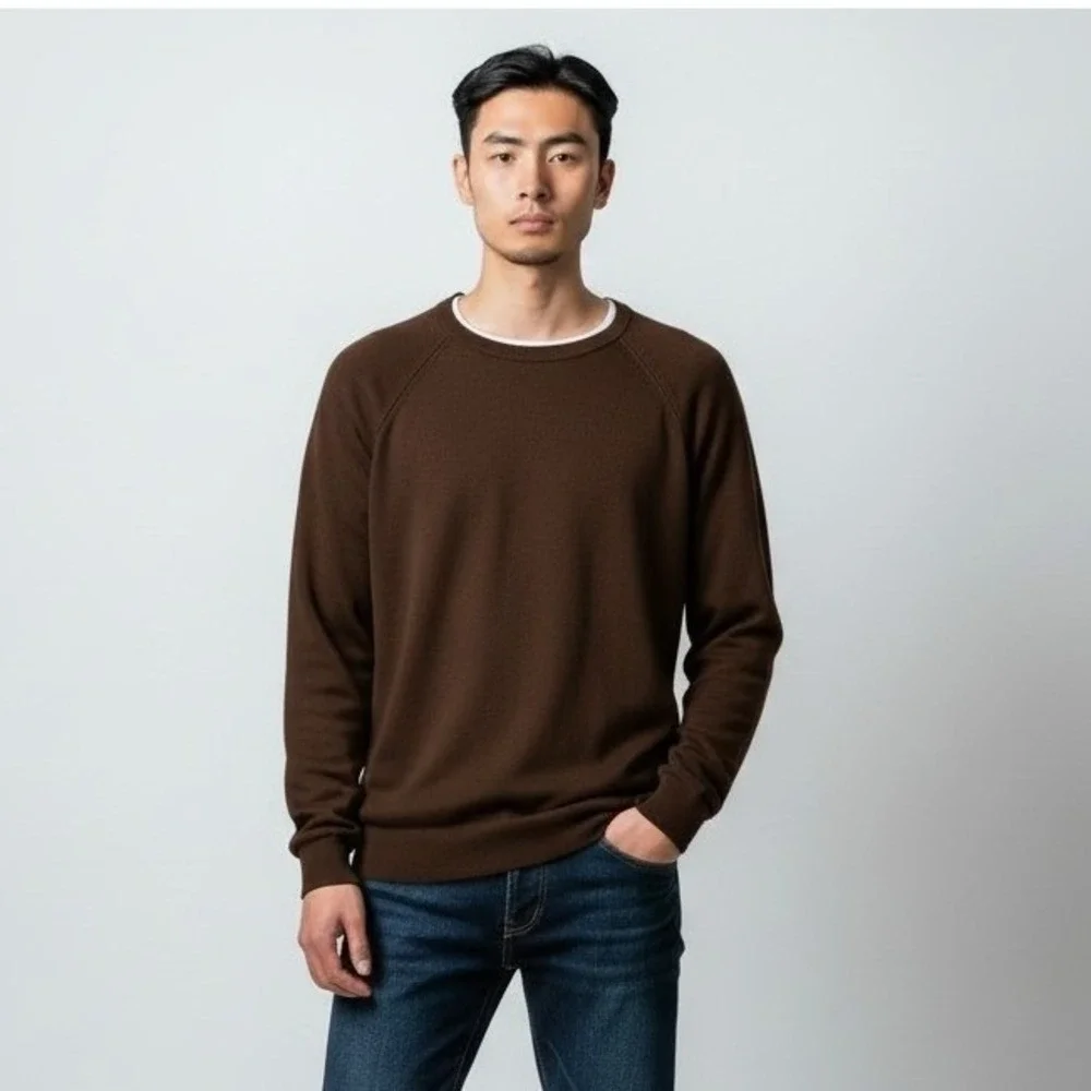 Banana Republic Mens XL Merino Wool‎ Sweater Dark Brown Raglan Crewneck Knit